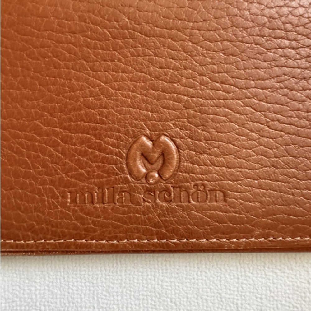 Mila Schon Tan Leather Bi-fold Card Wallet